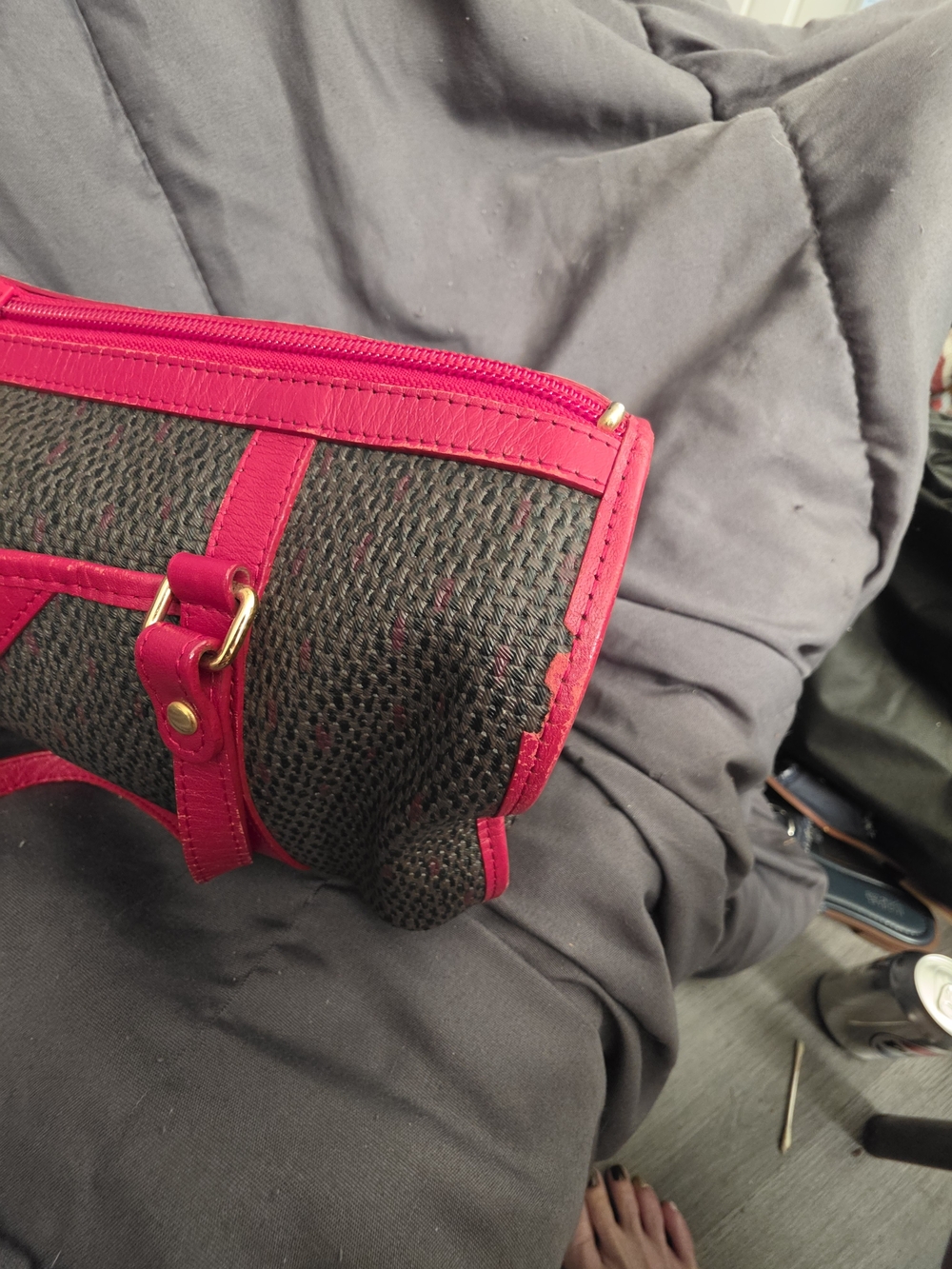 Yves Saint Laurent Brown Woven Cylinder Bag with Red Leather Trim - Picture 7 of 16
